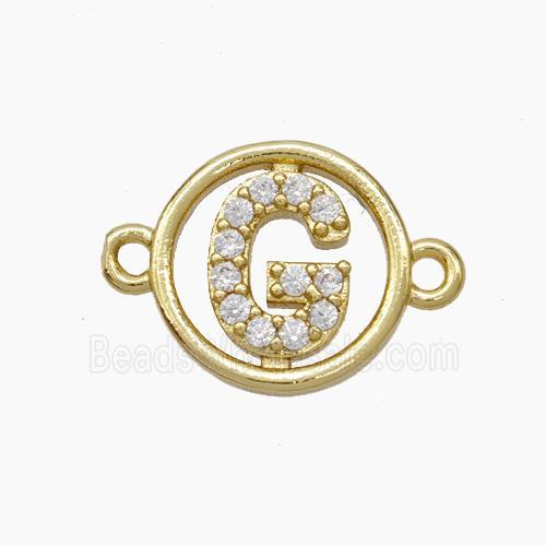 Copper Letter-G Connector Pave Zirconia Circle Gold Plated
