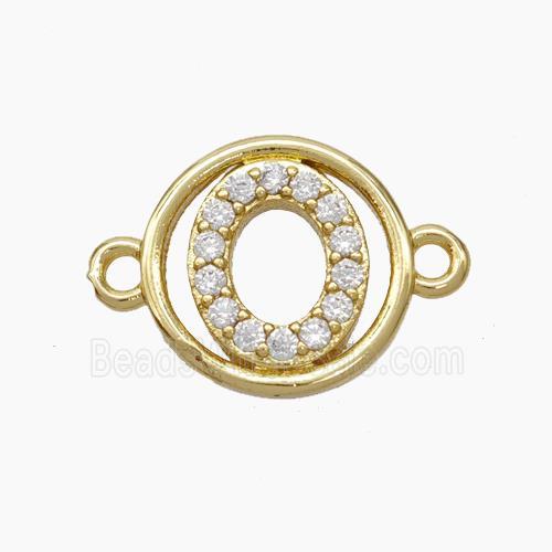 Copper Letter-O Connector Pave Zirconia Circle Gold Plated