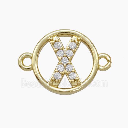 Copper Letter-X Connector Pave Zirconia Circle Gold Plated