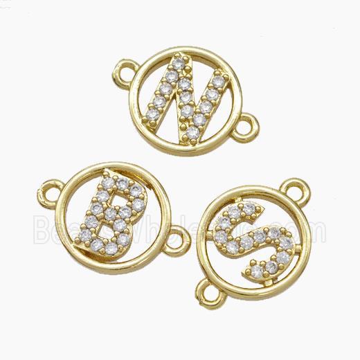 Copper Alphabet Connector Pave Zirconia Mix Letters Circle Gold Plated