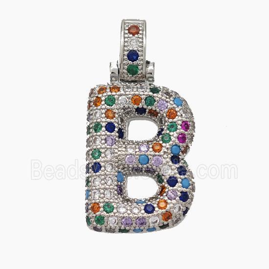 Copper Letter-B Pendant Micropave Zirconia Platinum Plated