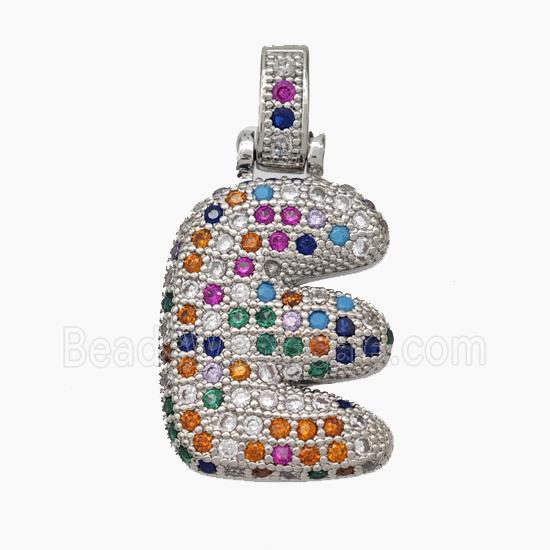 Copper Letter-E Pendant Micropave Zirconia Platinum Plated