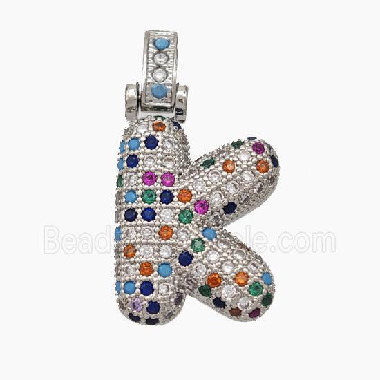 Copper Letter-K Pendant Micropave Zirconia Platinum Plated
