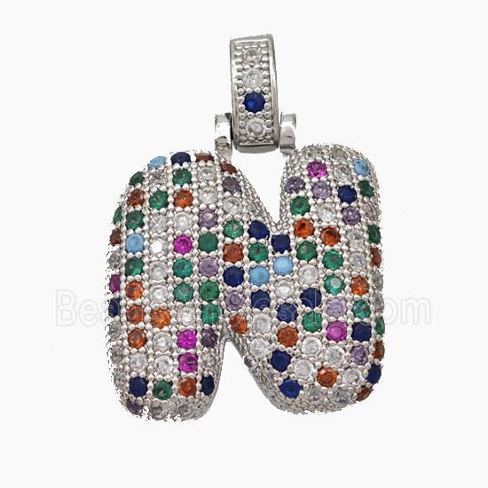 Copper Letter-N Pendant Micropave Zirconia Platinum Plated