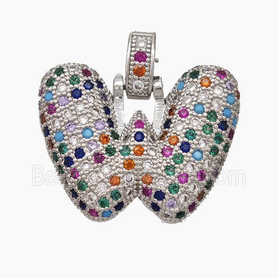 Copper Letter-W Pendant Micropave Zirconia Platinum Plated