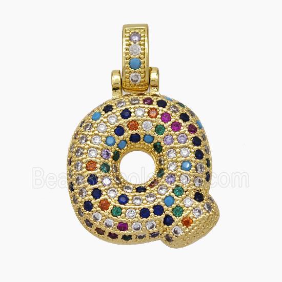 Copper Letter-Q Pendant Micropave Zirconia Gold Plated
