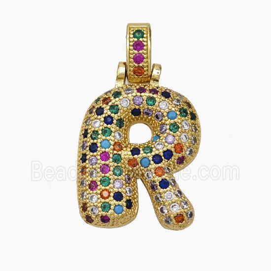 Copper Letter-R Pendant Micropave Zirconia Gold Plated