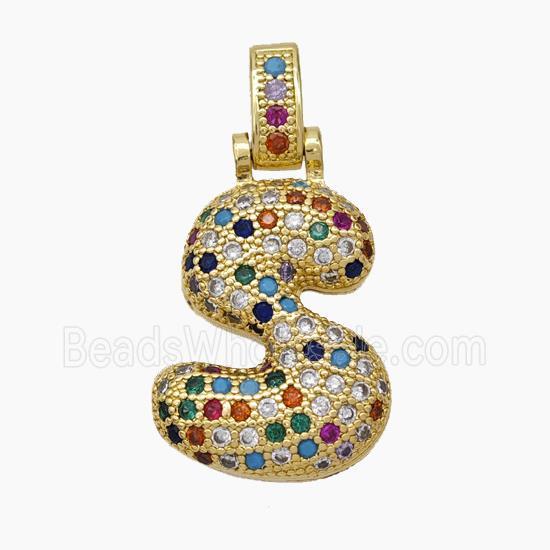 Copper Letter-S Pendant Micropave Zirconia Gold Plated