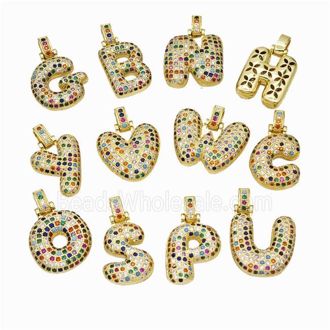 Copper Alphabet Pendant Micropave Zirconia Mixed Letters Gold Plated