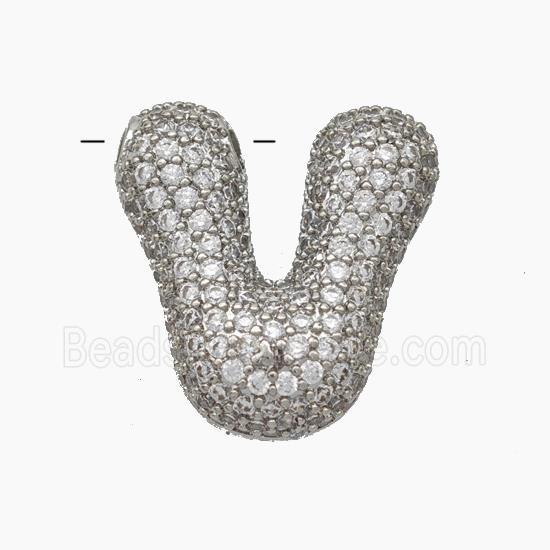 Copper Letter-V Pendant Pave Zirconia Platinum Plated