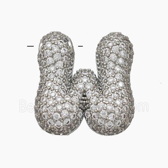 Copper Letter-W Pendant Pave Zirconia Platinum Plated