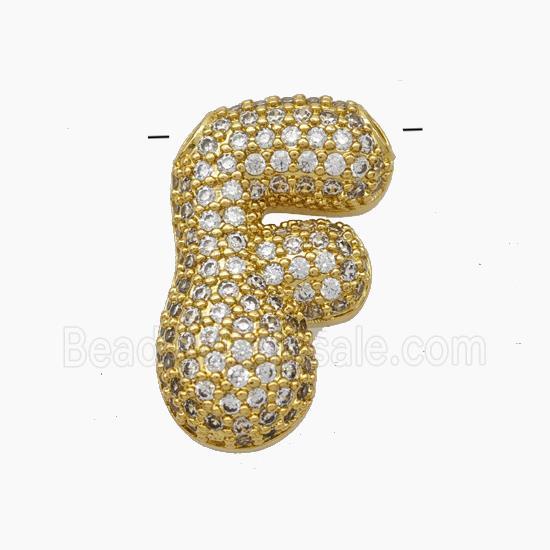 Copper Letter-F Pendant Pave Zirconia Gold Plated