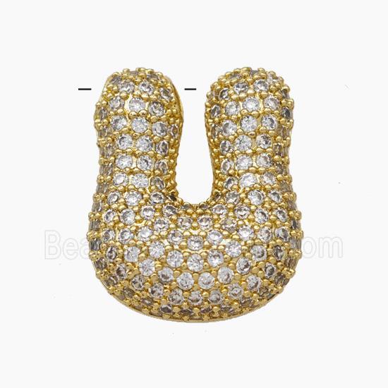 Copper Letter-U Pendant Pave Zirconia Gold Plated
