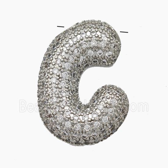 Copper Letter-C Pendant Pave Zirconia Platinum Plated