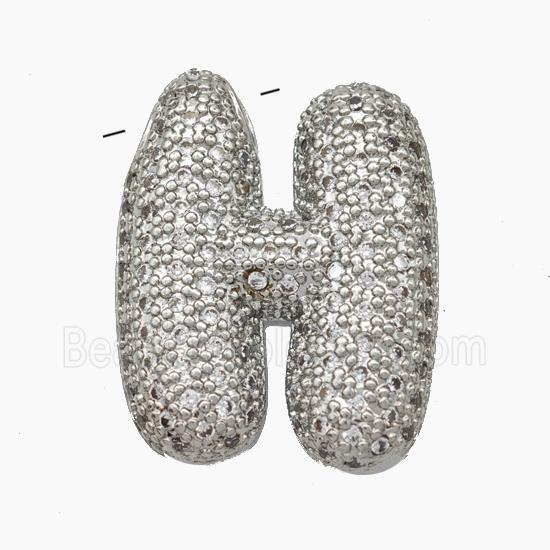 Copper Letter-H Pendant Pave Zirconia Platinum Plated