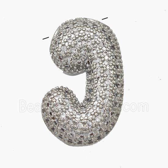 Copper Letter-J Pendant Pave Zirconia Platinum Plated