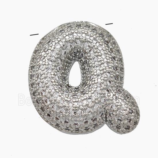 Copper Letter-Q Pendant Pave Zirconia Platinum Plated