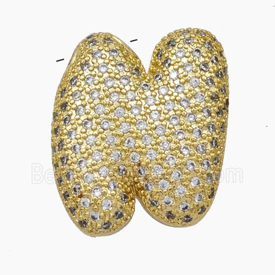 Copper Letter-N Pendant Pave Zirconia Gold Plated