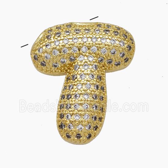 Copper Letter-T Pendant Pave Zirconia Gold Plated