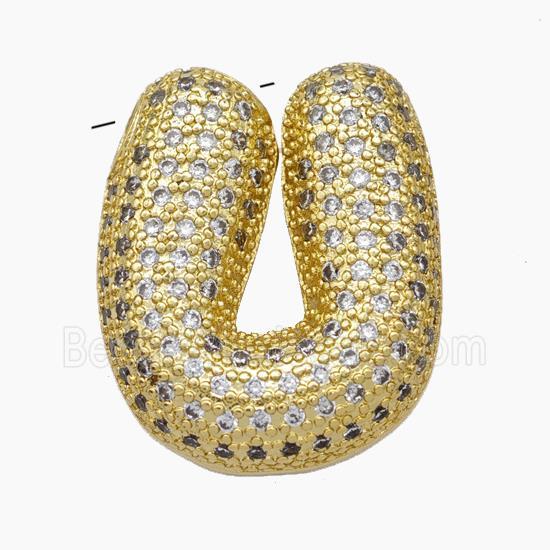 Copper Letter-U Pendant Pave Zirconia Gold Plated