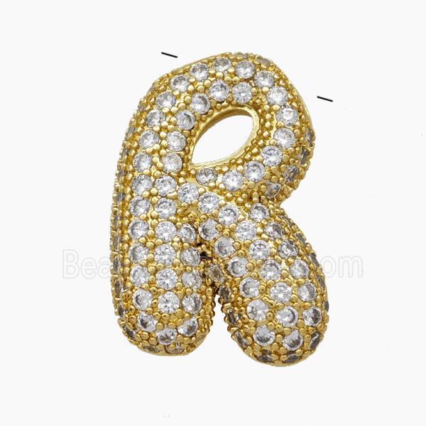 Copper Letter-R Pendant Pave Zirconia Gold Plated