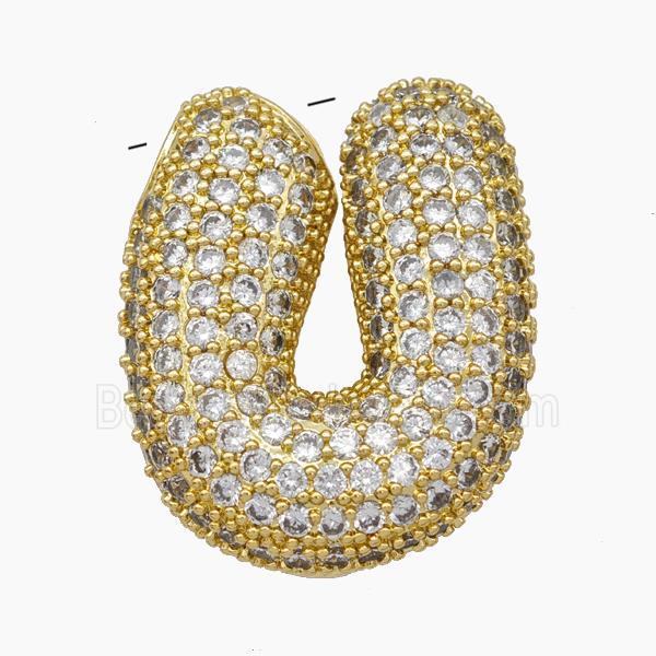 Copper Letter-U Pendant Pave Zirconia Gold Plated