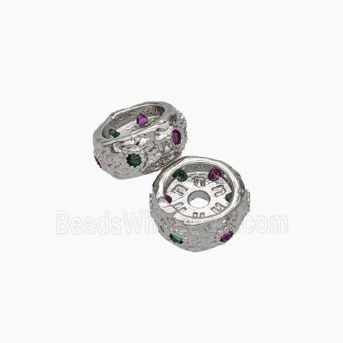 Copper Rondelle Beads Pave Zirconia Platinum Plated