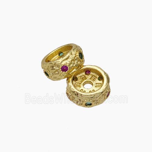 Copper Rondelle Beads Pave Zirconia Gold Plated