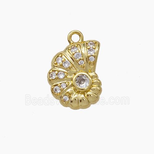 Spiral Shell Charms Copper Pendant Pave Zirconia Gold Plated