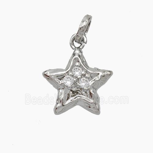Copper Star Pendant Micropave Zirconia Hammered Platinum Plated