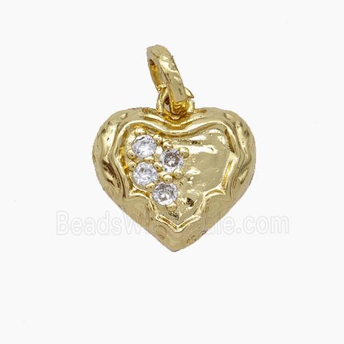Copper Heart Pendant Micropave Zirconia Hammered Gold Plated