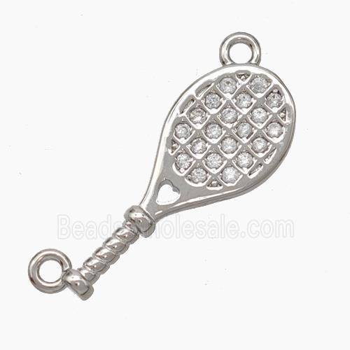 Copper Tennis Rackets Pendant Micropave Zirconia 2loops Sports Platinum Plated