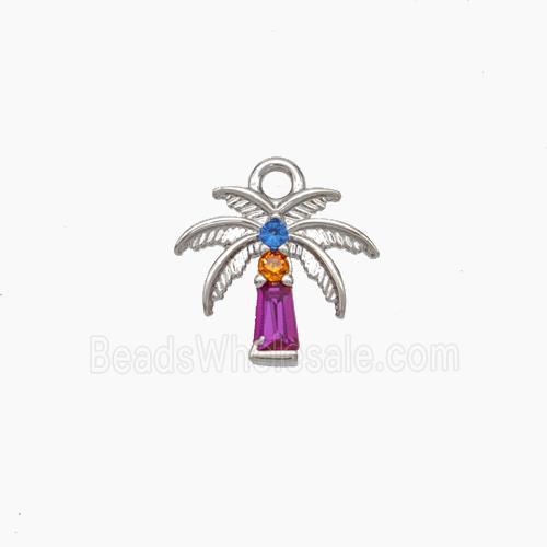 Copper Coconut Tree Charms Pendant Micropave Zirconia Palm Platinum Plated