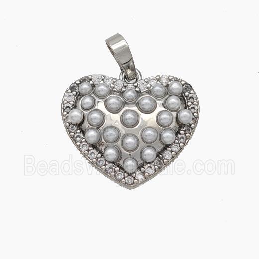 Copper Heart Pendant Micropave Pearlized Resin Zirconia Platinum Plated