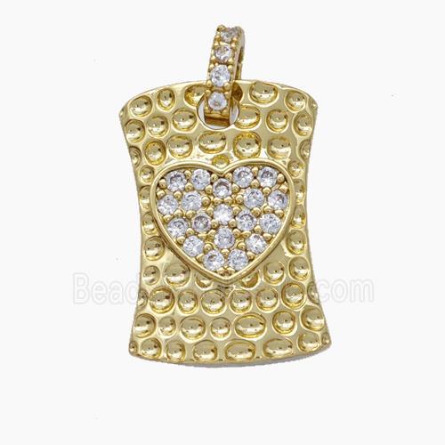 Copper Heart Pendant Pave Zirconia Rectangle Hammered Gold Plated
