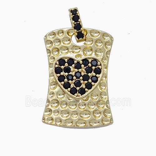 Copper Heart Pendant Pave Zirconia Rectangle Hammered Gold Plated