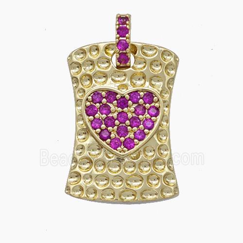 Copper Heart Pendant Pave Zirconia Rectangle Hammered Gold Plated