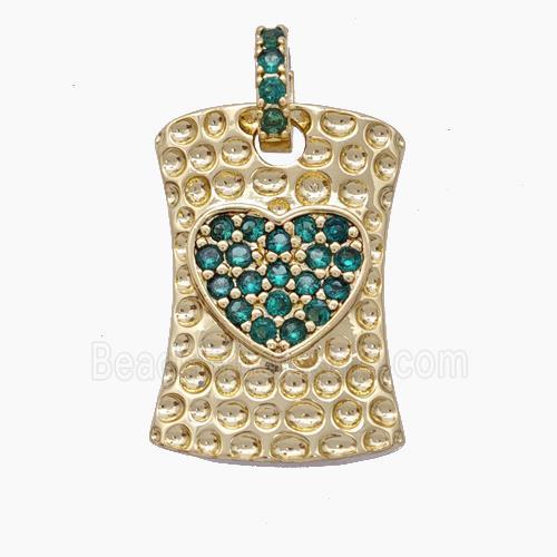 Copper Heart Pendant Pave Zirconia Rectangle Hammered Gold Plated