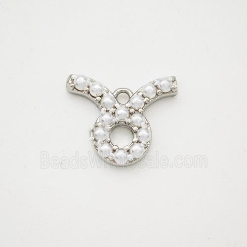 Copper Pendant Pave Pearlized Resin Zodiac Taurus Platinum Plated