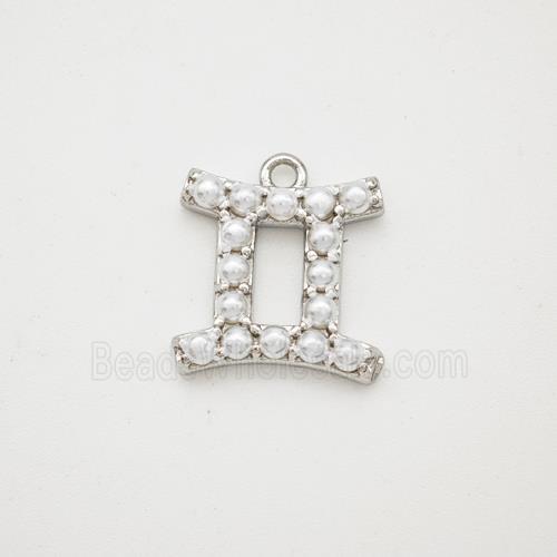 Copper Pendant Pave Pearlized Resin Zodiac Gemini Platinum Plated
