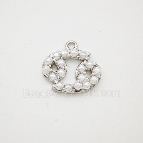 Copper Pendant Pave Pearlized Resin Zodiac Cancer Platinum Plated