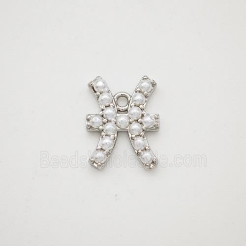 Copper Pendant Pave Pearlized Resin Zodiac Pisces Platinum Plated
