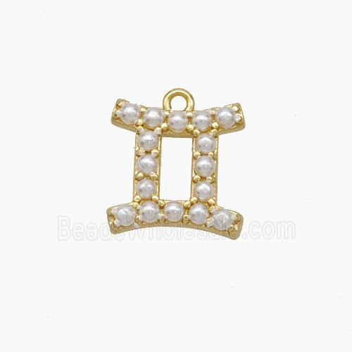 Copper Pendant Pave Pearlized Resin Zodiac Gemini Gold Plated