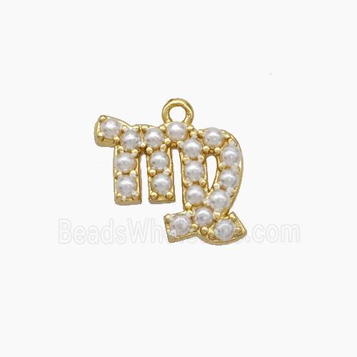 Copper Pendant Pave Pearlized Resin Zodiac Virgo Gold Plated