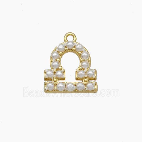 Copper Pendant Pave Pearlized Resin Zodiac Libra Gold Plated