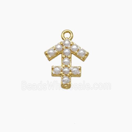Copper Pendant Pave Pearlized Resin Zodiac Sagittarius Gold Plated
