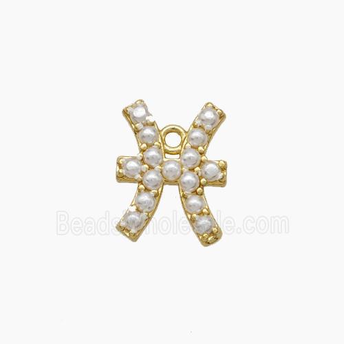 Copper Pendant Pave Pearlized Resin Zodiac Pisces Gold Plated