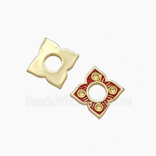 Copper Flower Spacer Beads Red Painted Gold Plated