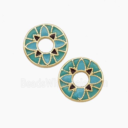 Copper Flower Spacer Beads Green Painted Gold Plated