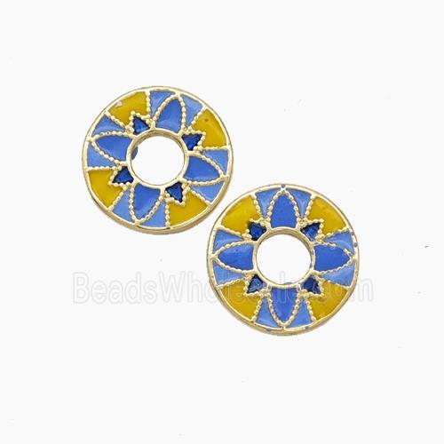 Copper Flower Spacer Beads Yellow Blue Painted Gold Plated